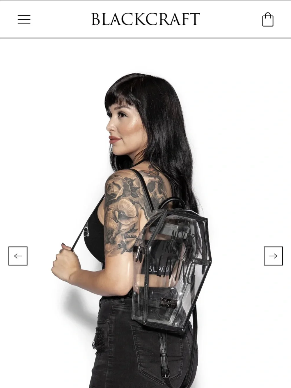 Never Trust the Living clear coffin backpack
